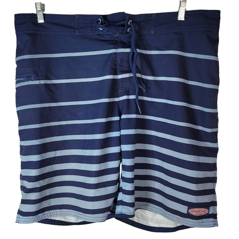 Vineyard Vines Board Shorts Swim Trunk Blue SZ 38 Large Windward Stripe Swimsuit